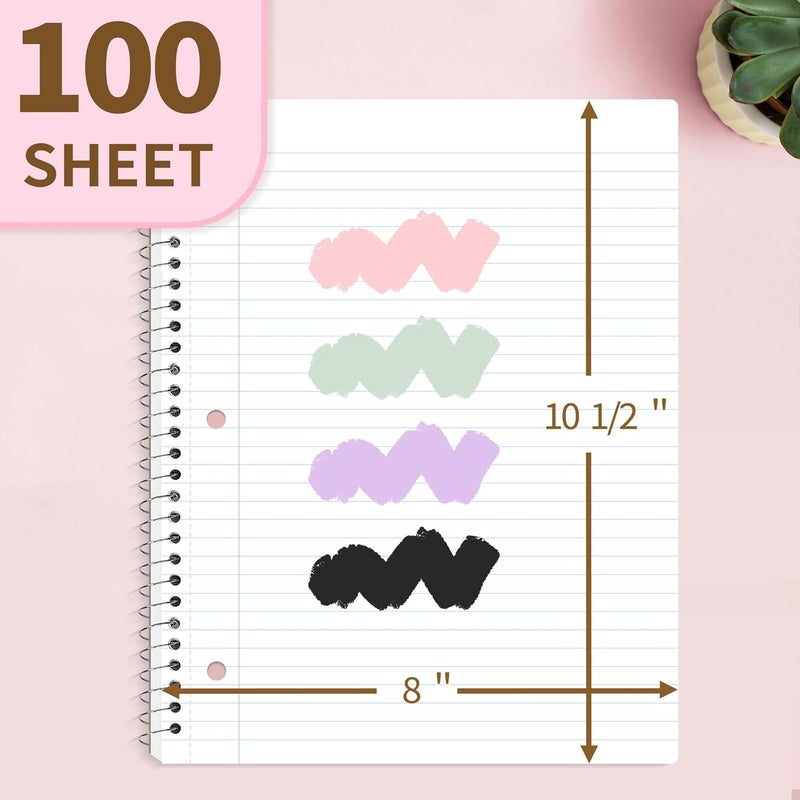 SUNEE Spiral Notebook, 1-Subject, College Ruled Paper, 8" x 10-1/2", 100 Sheets per Notebook, 3-Hole Punched Paper, Water Resistant Cover, Double-sided Pockets, Spiral Lined Notebooks for Work, Pink - Image 2